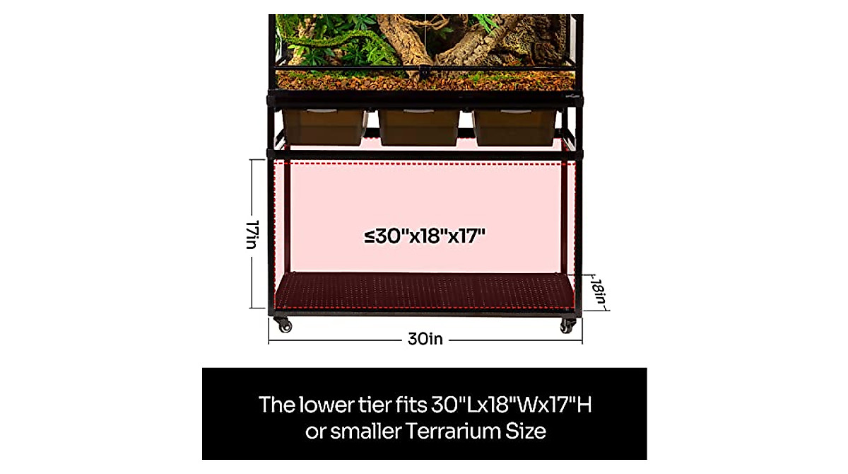 REPTIZOO Reptile Tank Stand with Breeding Boxes and Wheels