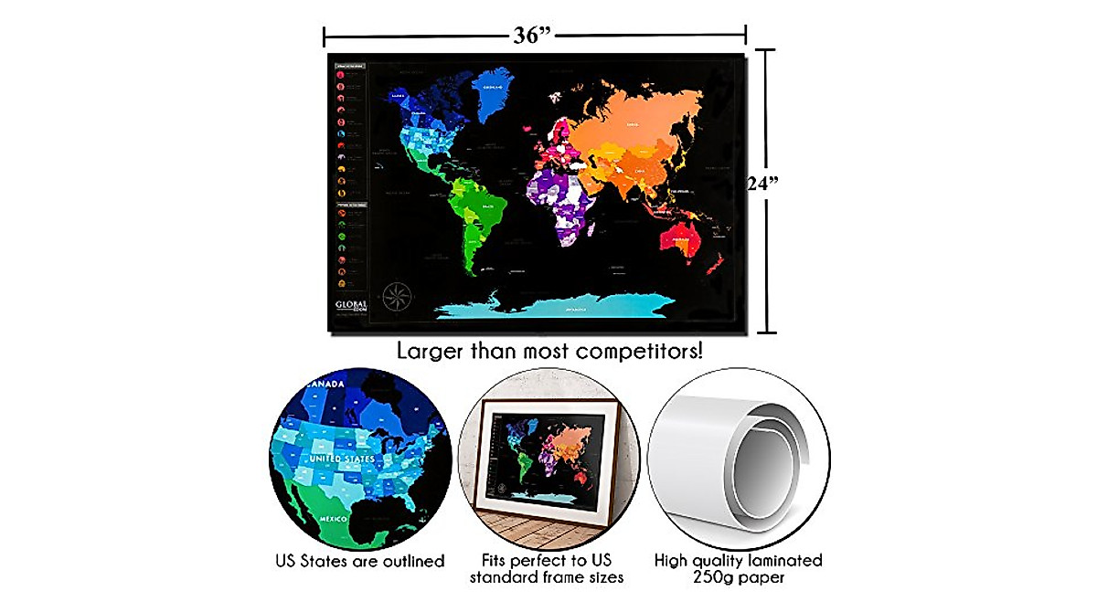 Global Zoom Scratch-Off World Map - Track Travels & Landmarks