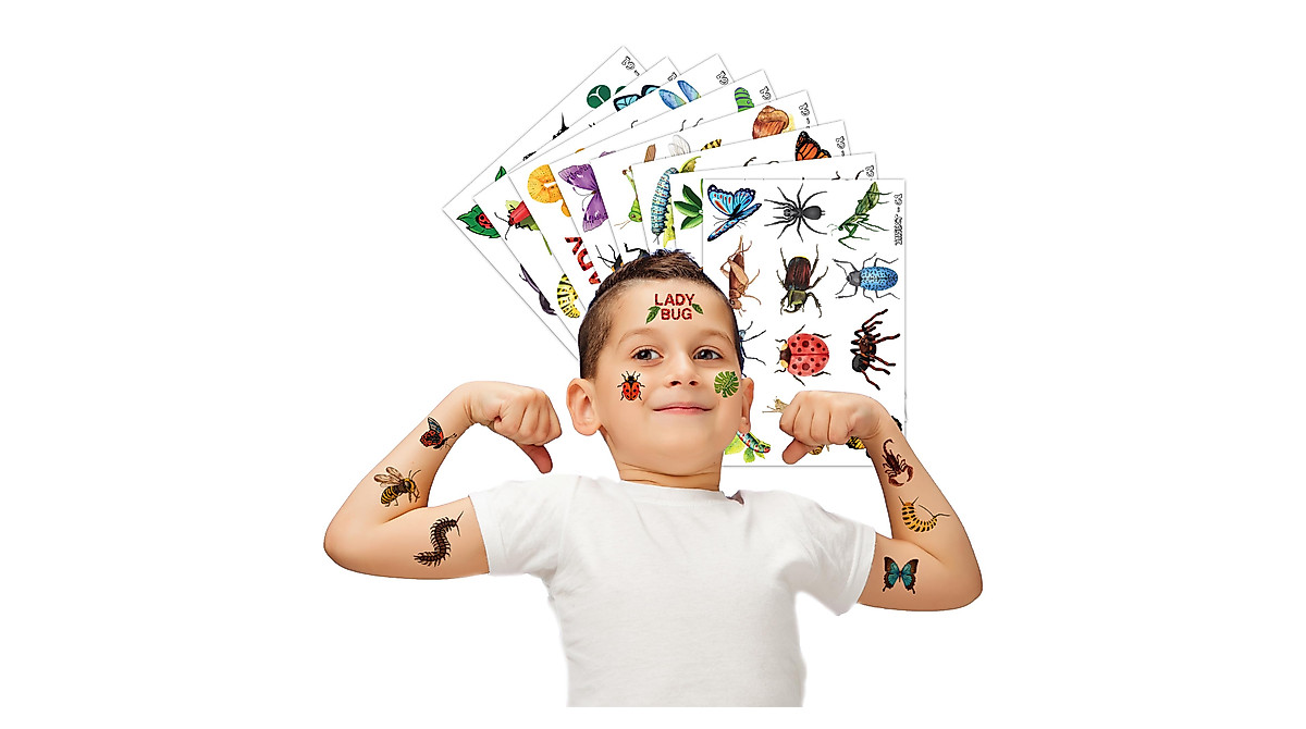 Bug Temporary Tattoos Set - 96 Insect Themed Stickers for Kids Party