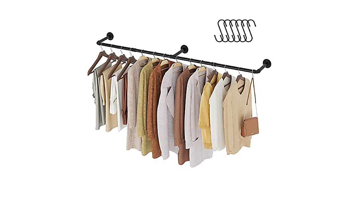 GREENSTELL Industrial Pipe Clothing Rack - Space-Saving Wall Mount