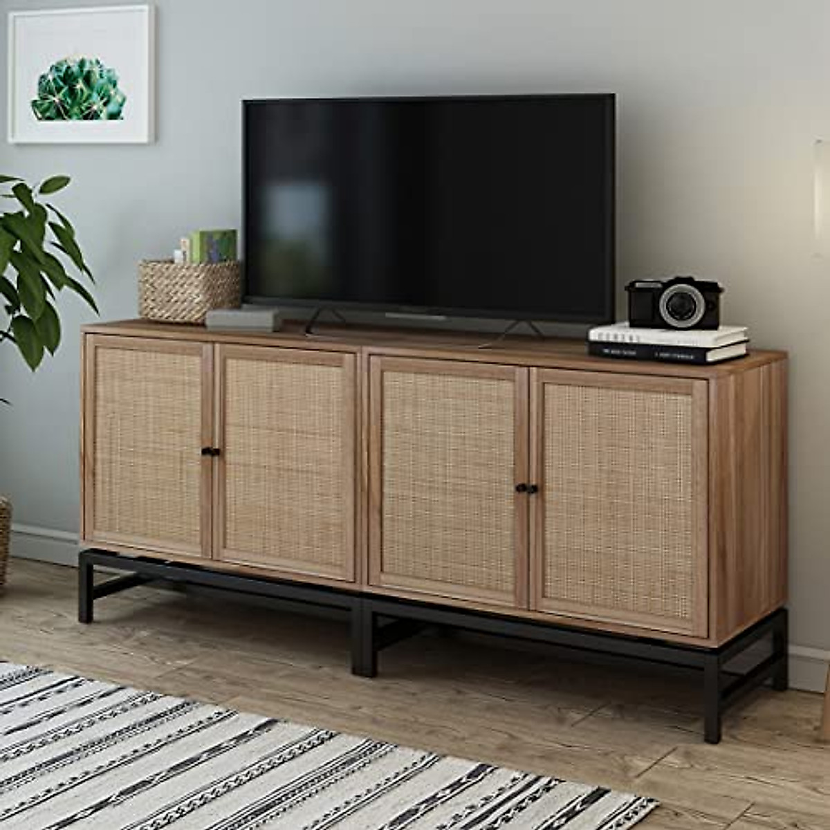 Rustic Buffet Sideboard Set with Rattan Doors - Modern French Rustic Style