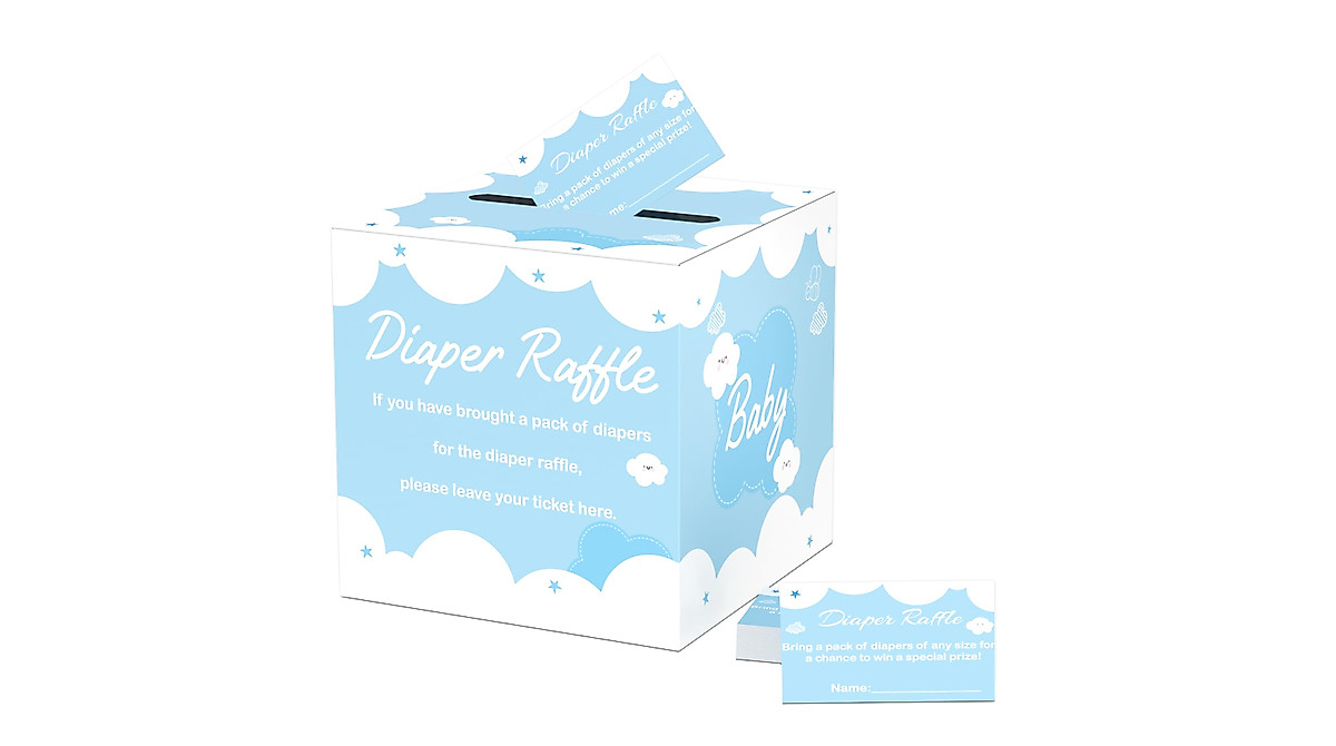 JCTHKUKU 50 Diaper Raffle Tickets with Box for Baby Shower Game, Blue ...