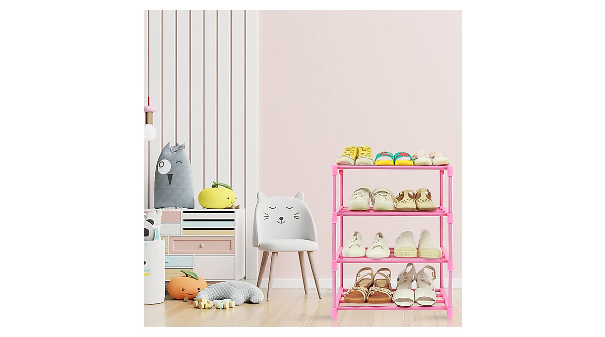 HITHIM 4-Tier Pink Shoe Rack for Small Spaces & Kids