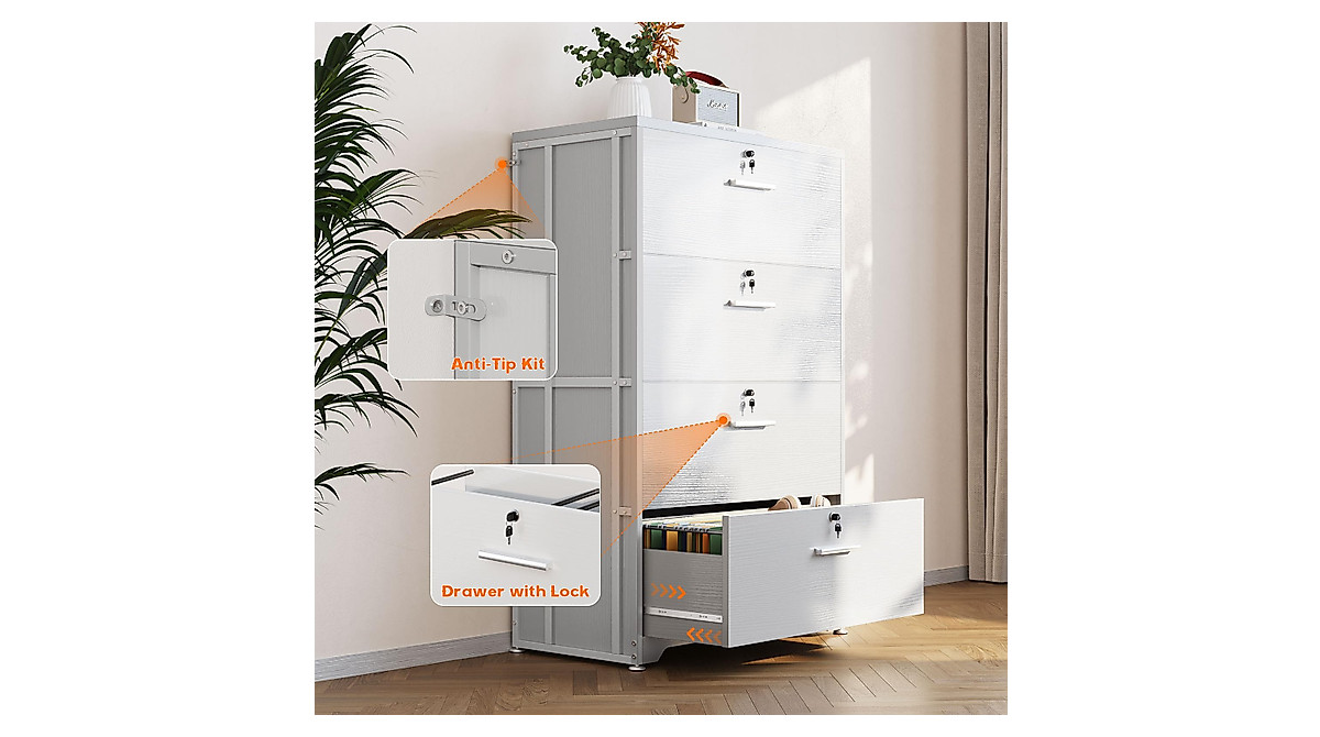 Secure AODK 4-Drawer Filing Cabinet in White