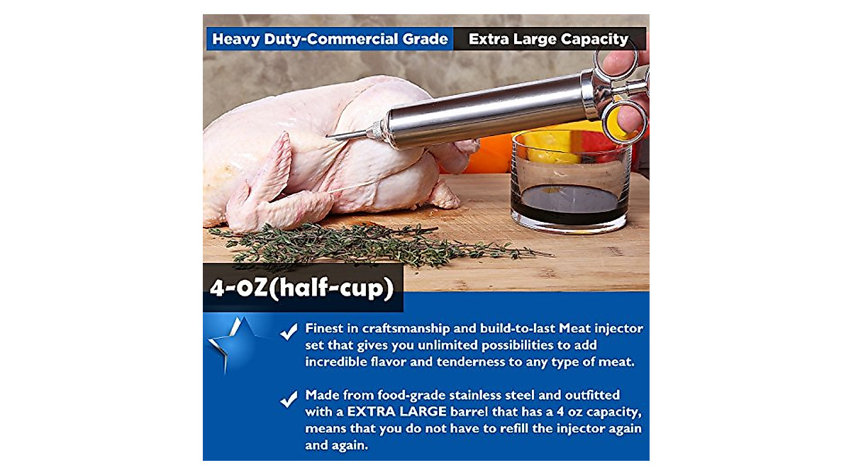 Meat Marinade Injector Kit - 4 oz Stainless Steel Flavor Injector with ...
