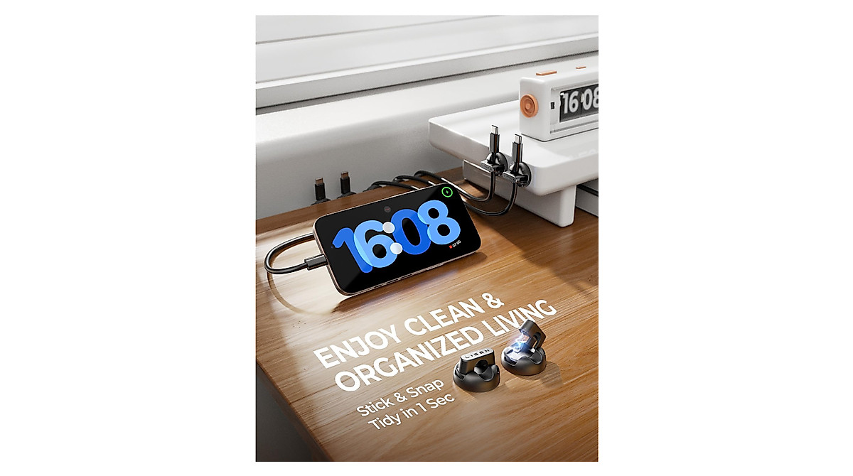 LISEN 16-Pack Magnetic Cable Clips - Cord Holders With Strong Adhesive For Desk, Wall, Car & Nightstand
