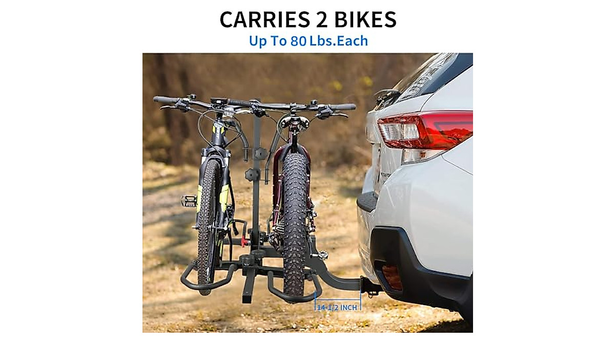 E-bike Hitch Rack For 2 Inch Receiver Wobble-Free Tilting Bike Hitch Rack - Holds 2 Bikes, Fits Standard, Fat Tire & E-Bikes | 180 Lbs Capacity Hitch Bike Rack For Car - View #6