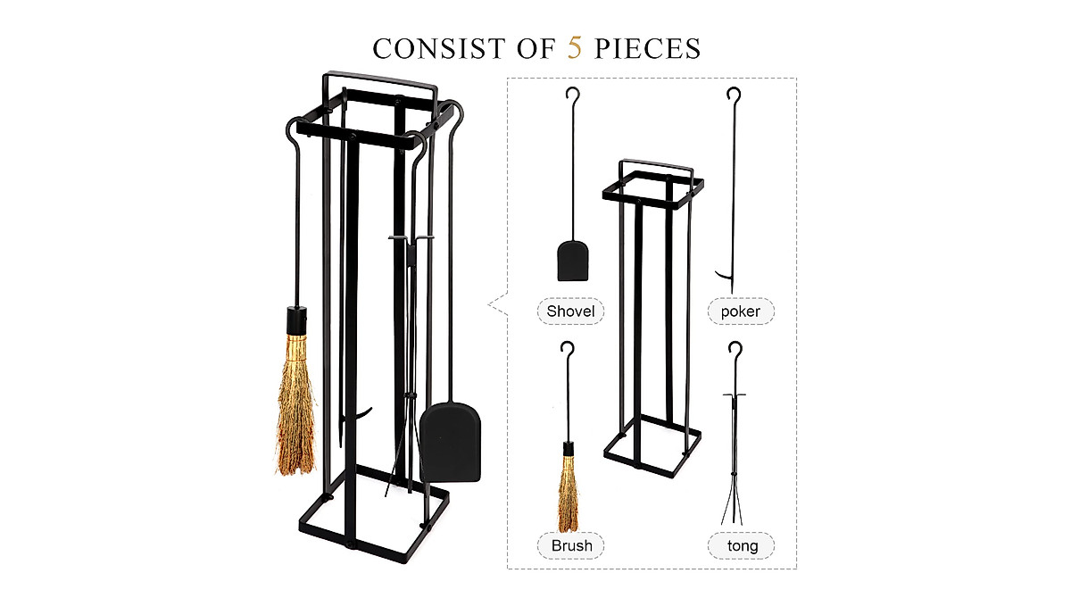 Harmiden 5-Piece Fireplace Tools Set for Home & Outdoor
