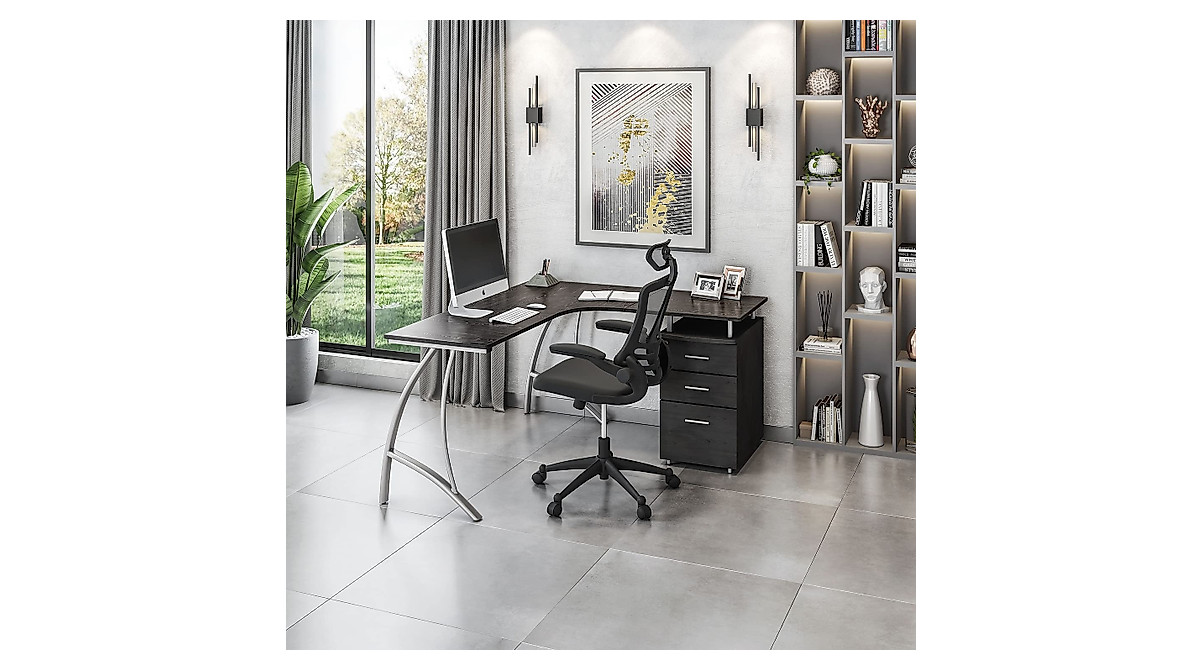 Techni Mobili Modern L Shaped Computer Desk with Storage | Espresso