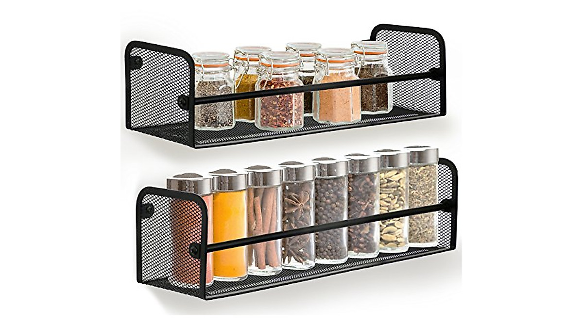 Greenco Wall Mount Spice Racks Set of 2 - Black Mesh Organization