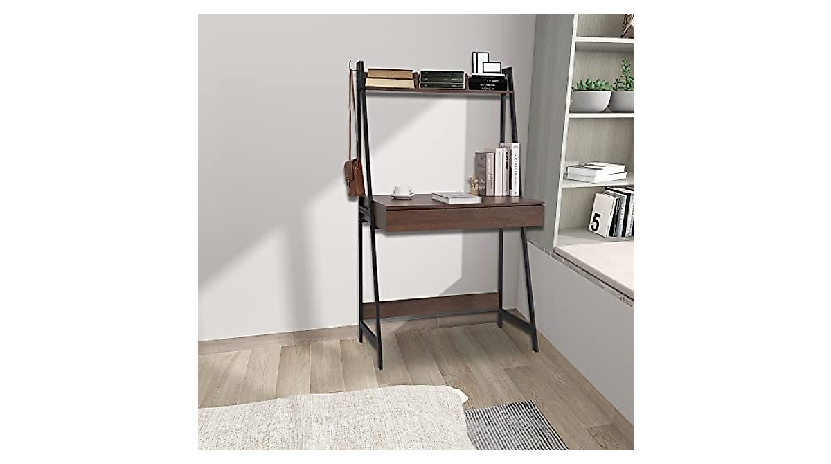 DEILALY 2-Tier Computer Desk with Drawer - Stylish Home Office Workstation