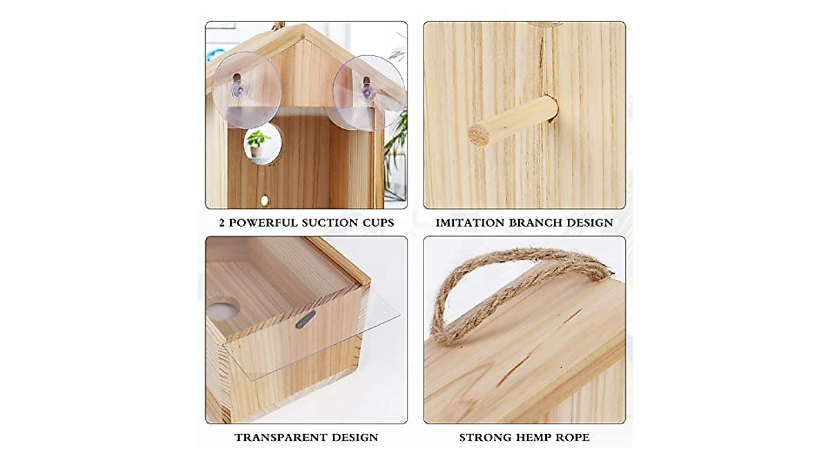 Curated visual reference: Colorfullavie Wooden Bird House With Suction Cup Observation Window Photo Inspiration