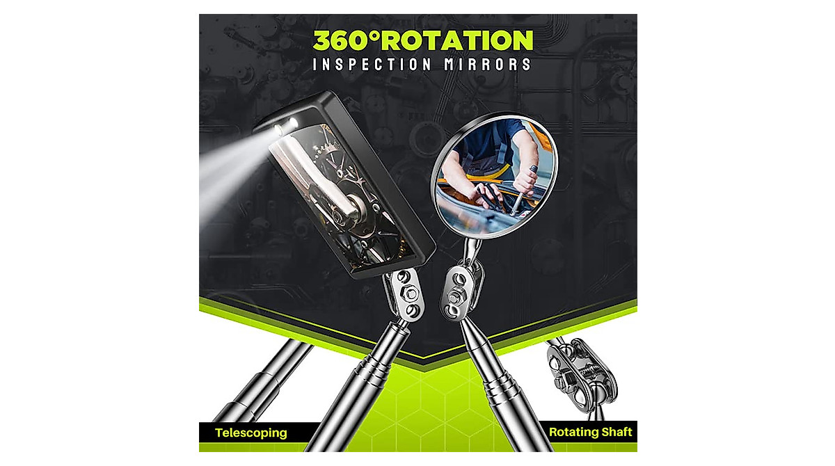 KOOPOOL Magnetic Pickup Tool Set | Extendable LED Light & Inspection ...