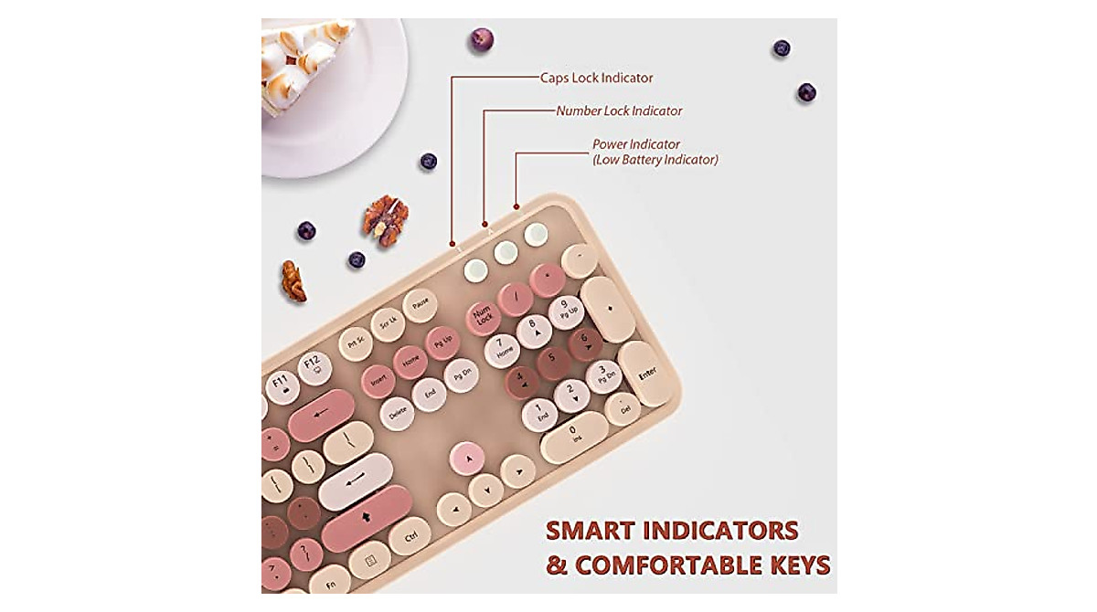 KOOTOP Wireless Keyboard & Mouse - Cute Retro Design