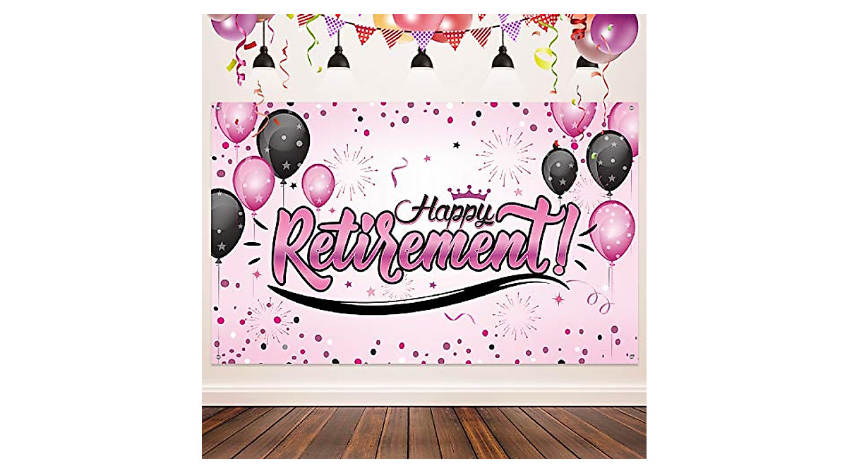 Happy Retirement Party Banner - Pink, Black & Gold Photo Backdrop
