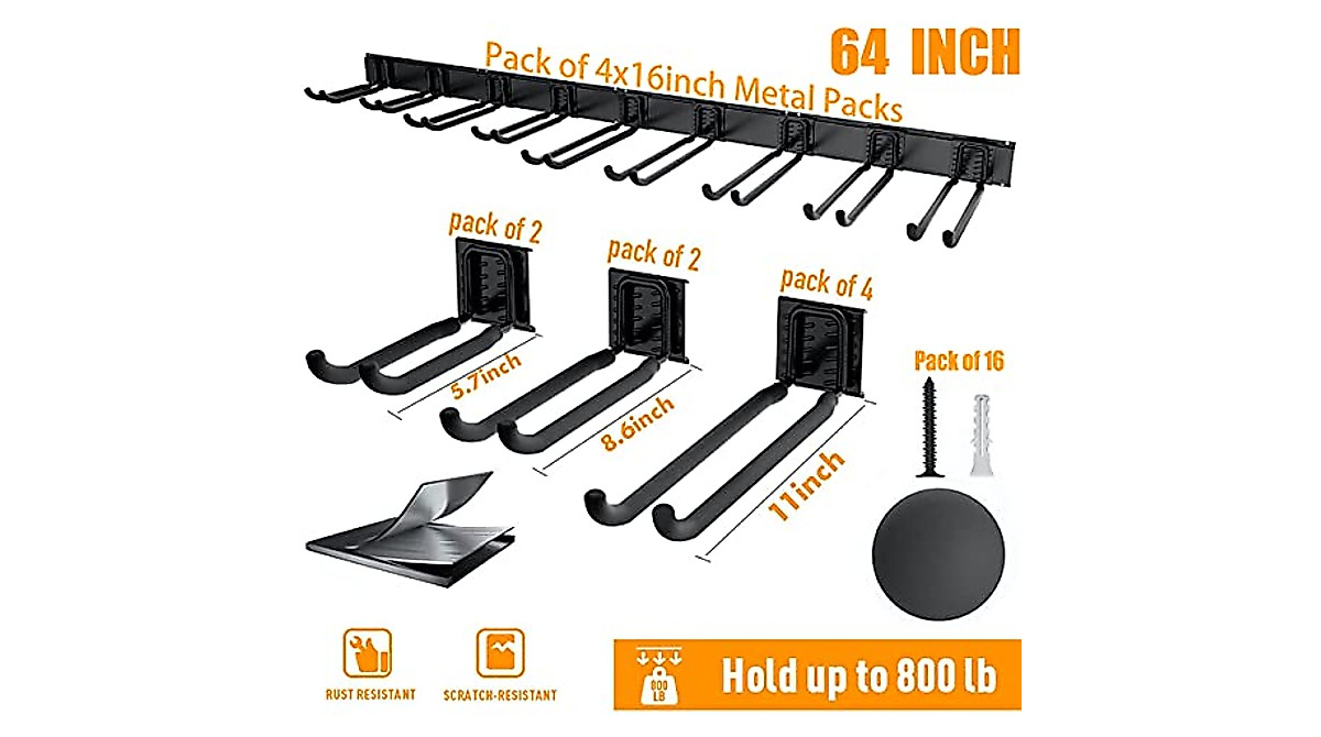 TORACK Heavy Duty Steel Garage Wall Mount Storage Rack