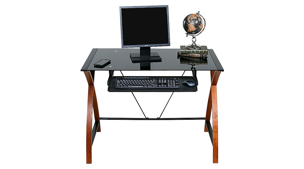 OneSpace Glass and Wood Computer Desk with Pullout Tray - Elegant & Durable