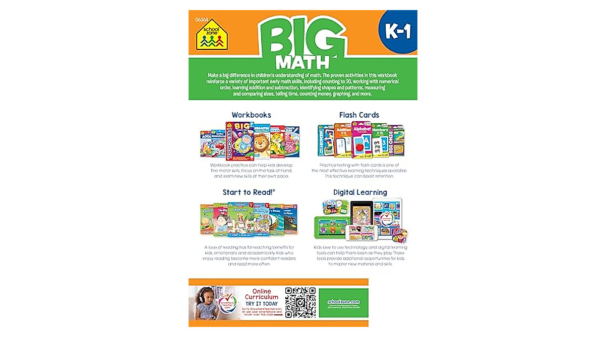 School Zone Big Math Workbook for Kindergarten & 1st Grade