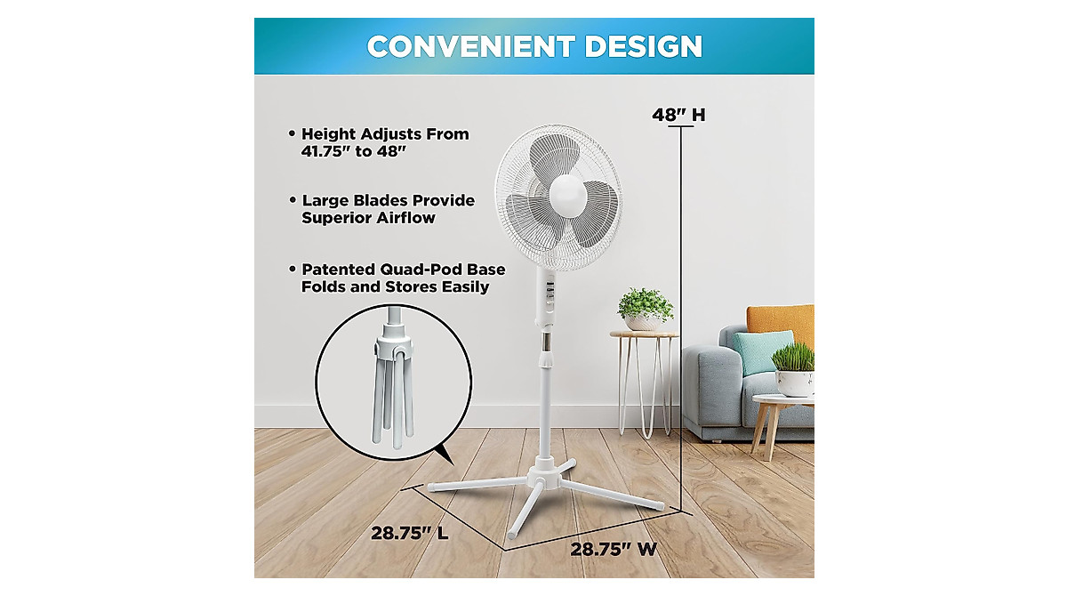 EZ-CHILL 16” Oscillating Pedestal Fan - Cool Comfort
