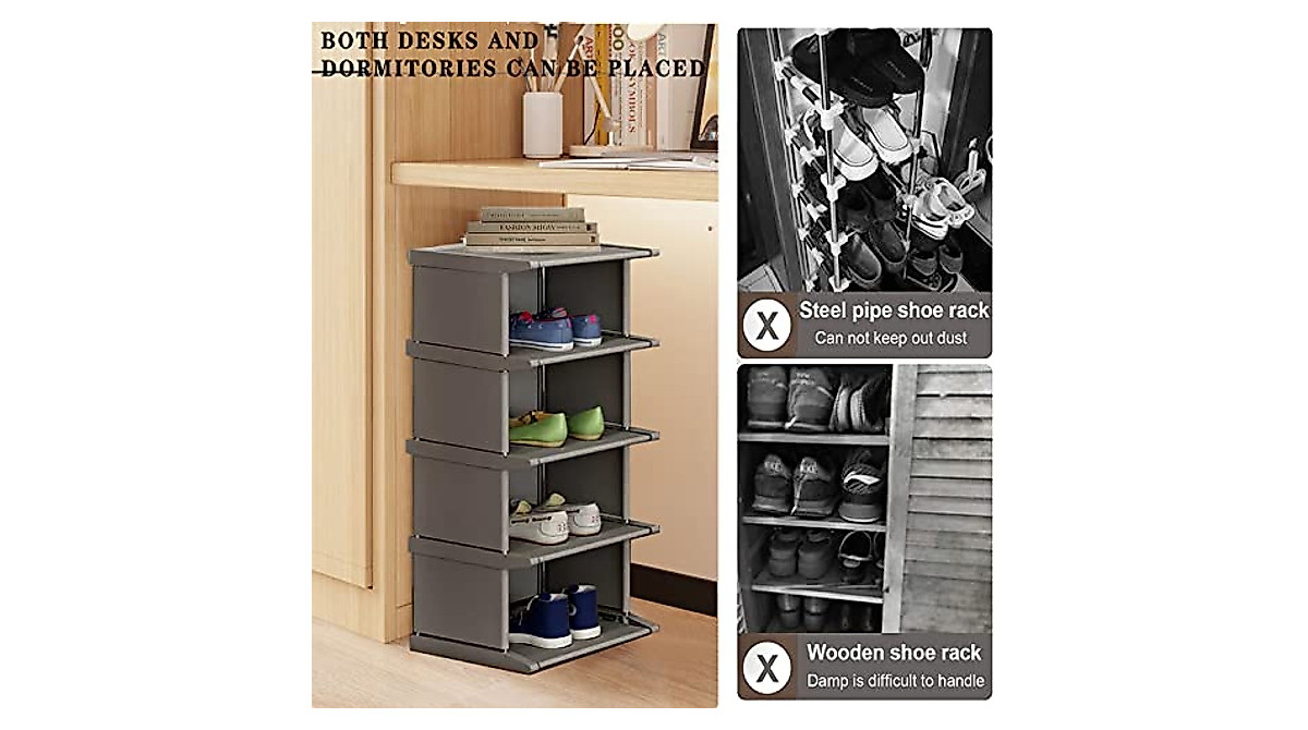Narrow Shoe Rack 8 Tiers - Tall & Skinny for Small Spaces