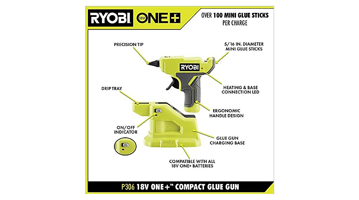 Techtronics Ryobi ONE+ 18V Compact Glue Gun Kit for Home & DIY