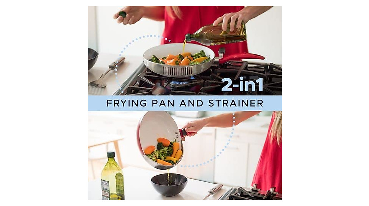 Generic 10-Inch 2-in-1 Nonstick Frying Pan & Strainer | Dishwasher Safe
