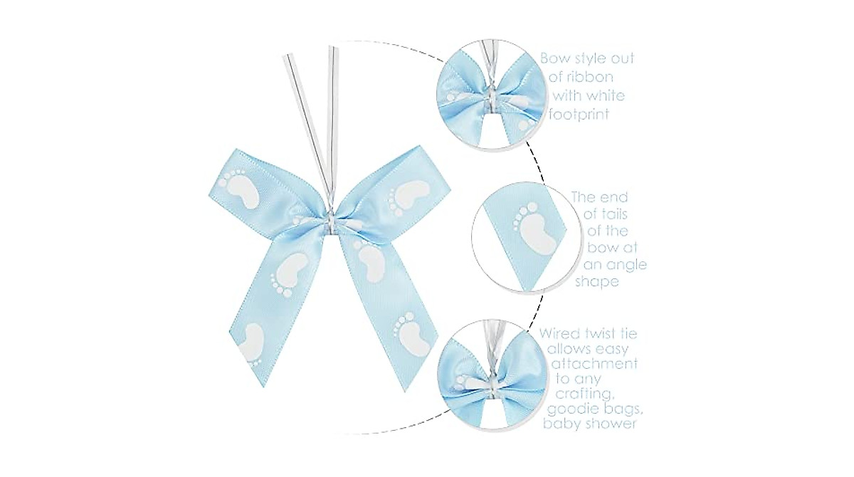 Baby Blue Premade Bows: 50 Twist Tie Baby Shower Ribbons