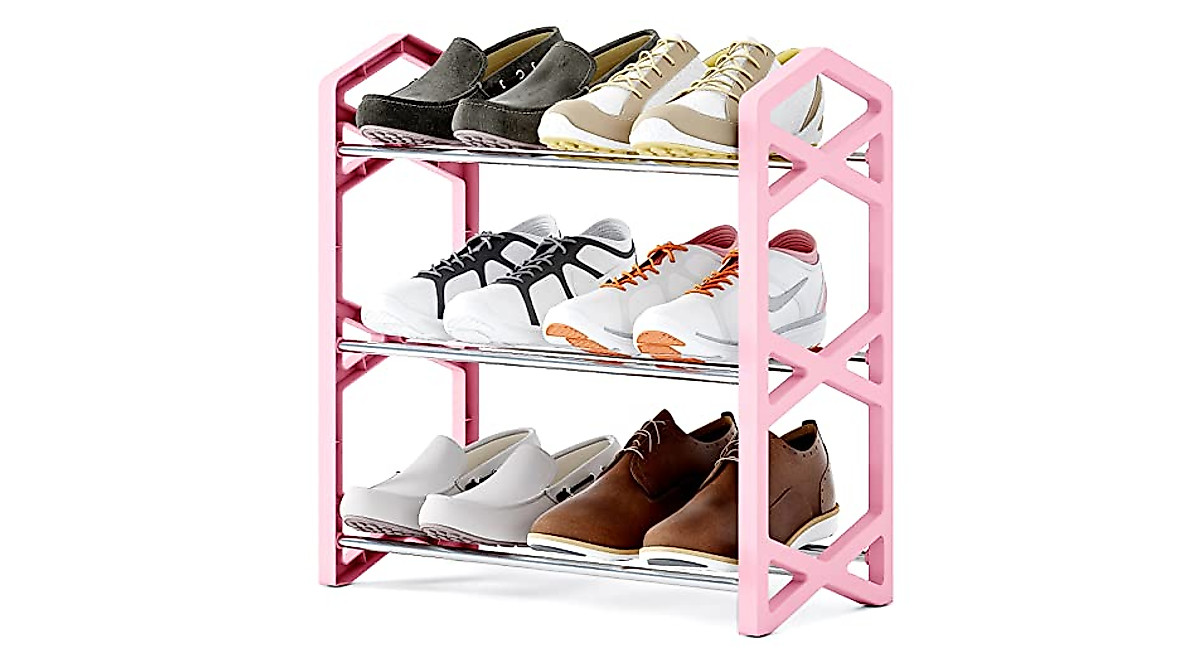 SHELAKET 3-Tier Pink Shoe Rack – Stylish Storage