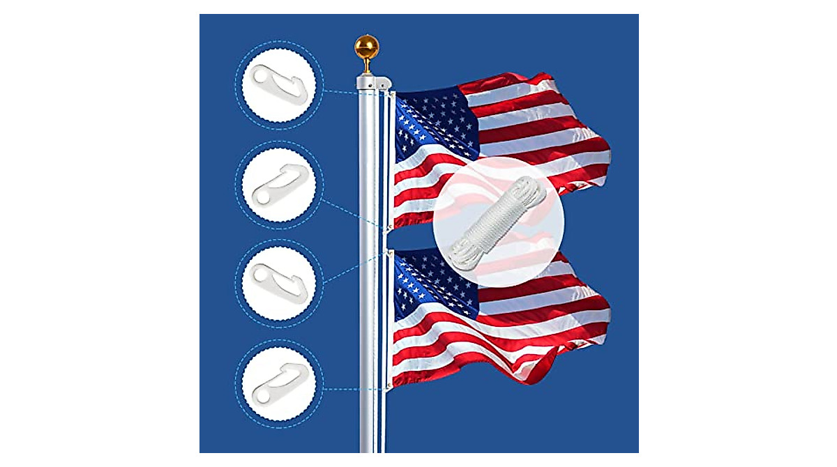 NQ Flag Pole Rope Kit - 50FT Nylon Halyard & Clips