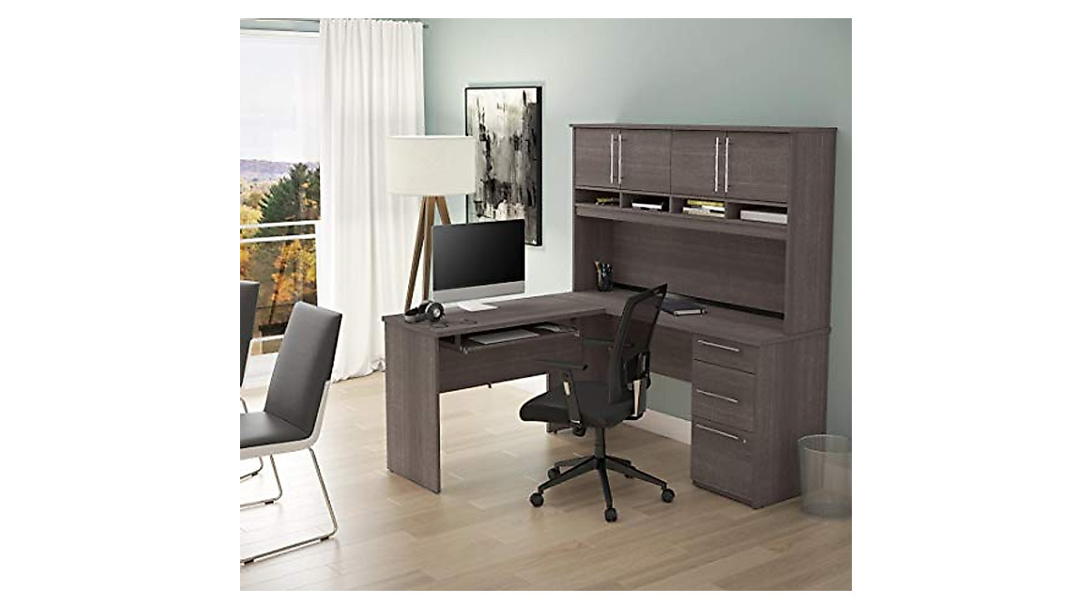 Bestar Innova L-Shaped Desk with Hutch - Stylish & Functional
