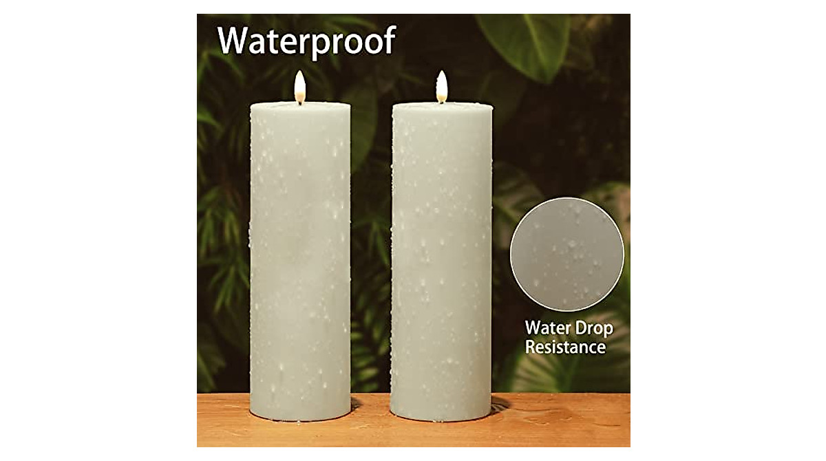 Amagic 8\"\"x4\"\" Waterproof Outdoor Flameless Candles, Battery Operated, LED Pillar, Remote Control, Set Of 2