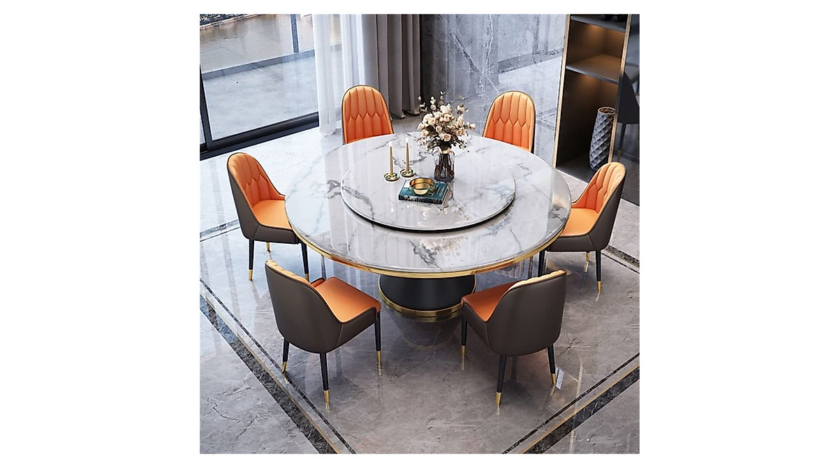 LAKIQ Modern Round Dining Table with Lazy Susan Marble Kitchen Dining ...