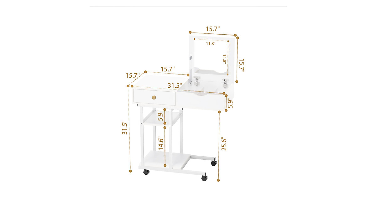 Elephance Moveable Vanity Desk - Mirror, Storage & Computer Desk