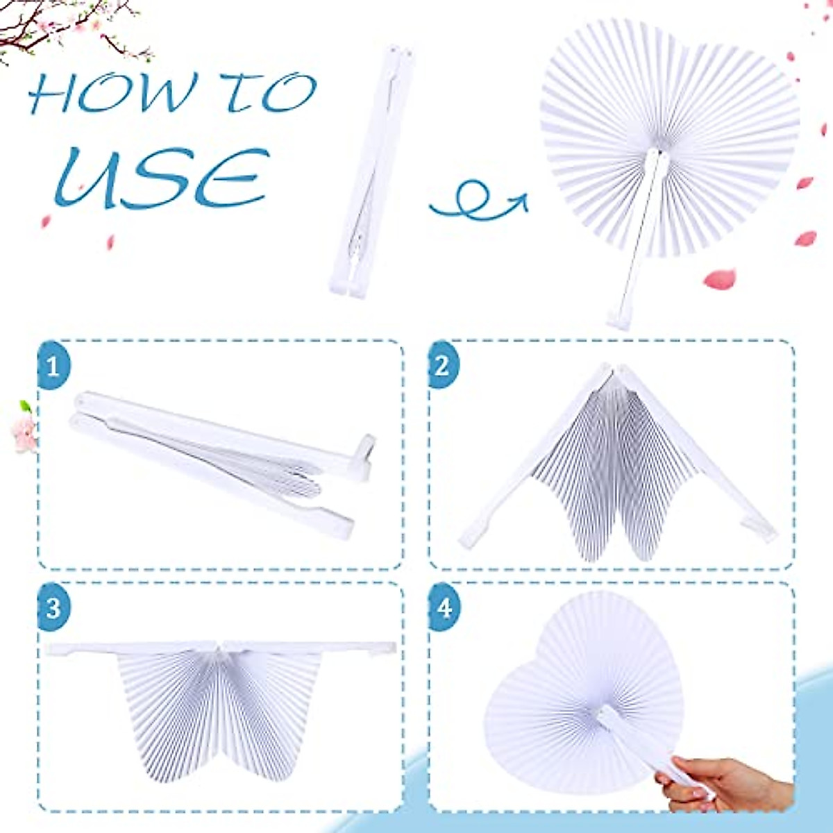 150 Heart Shaped Wedding Paper Fans - Elegant Party Decor