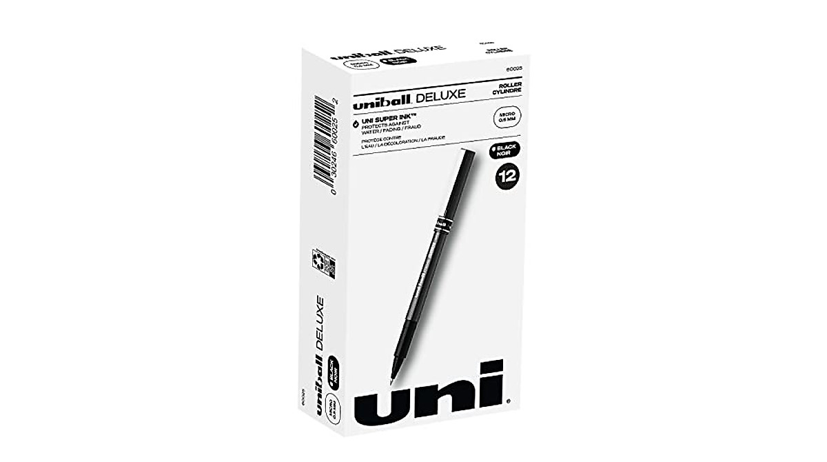 uni-ball Deluxe Rollerball Pens - 12 Micro 0.5mm Black Ink