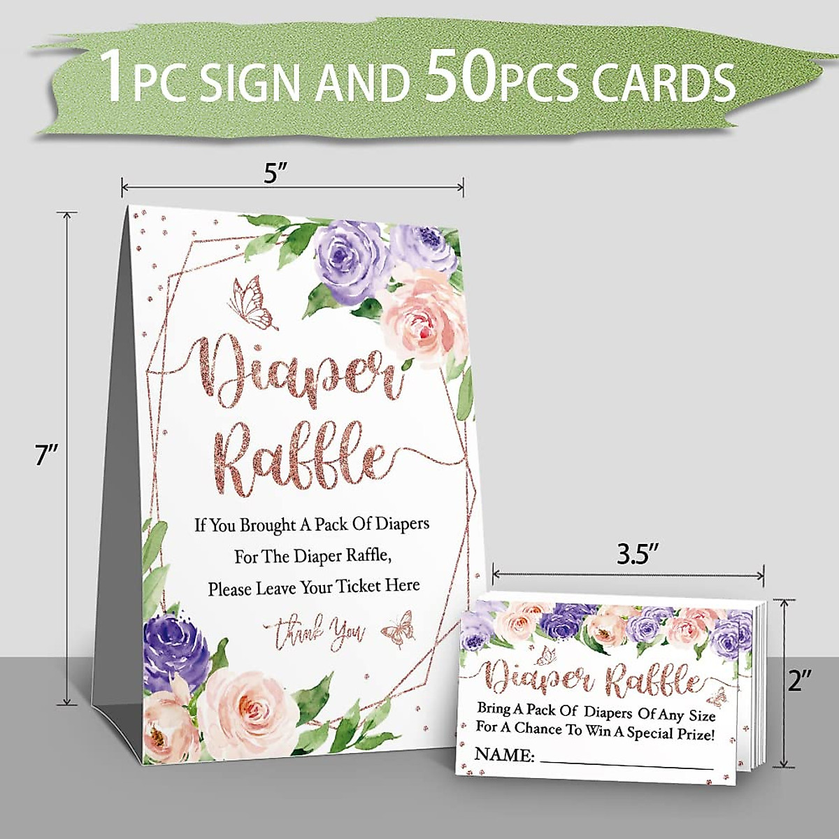 Purple Floral Diaper Raffle Game Cards for Baby Showers