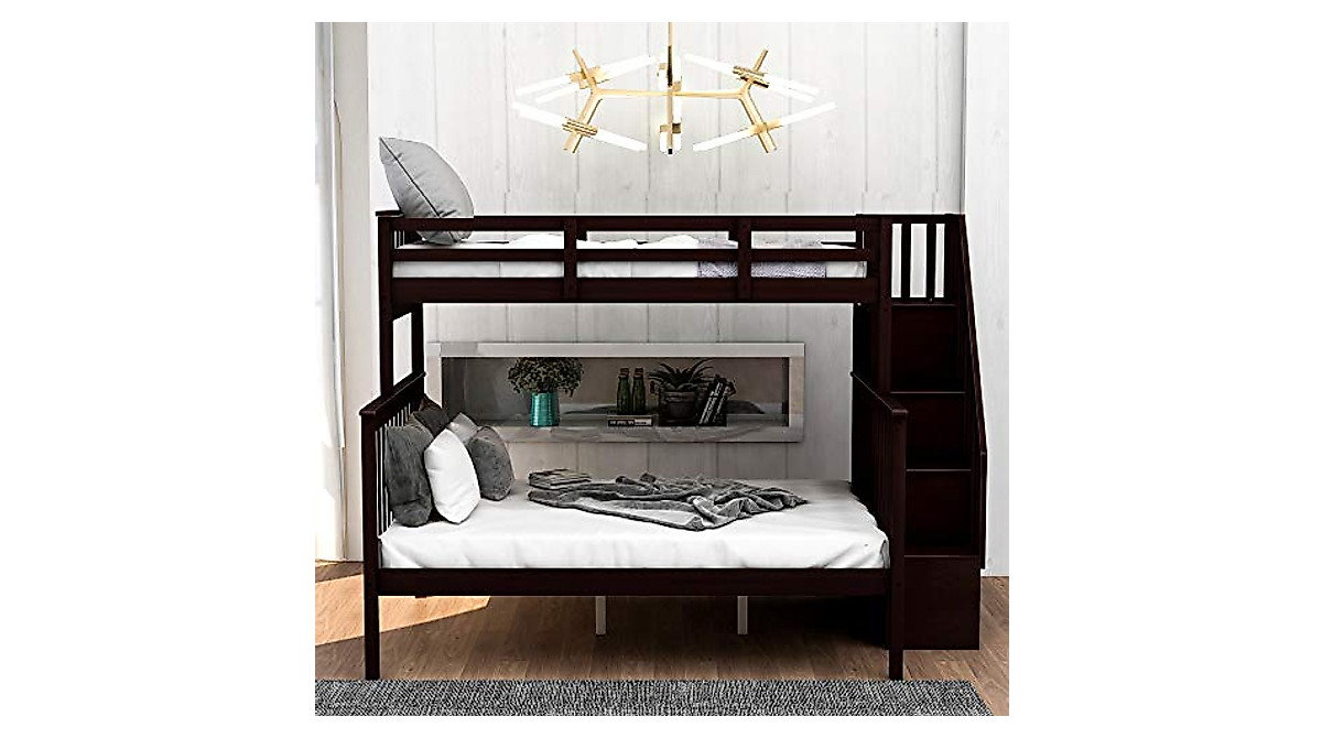 TARTOP Twin Over Full Bunk Bed with Storage – Espresso
