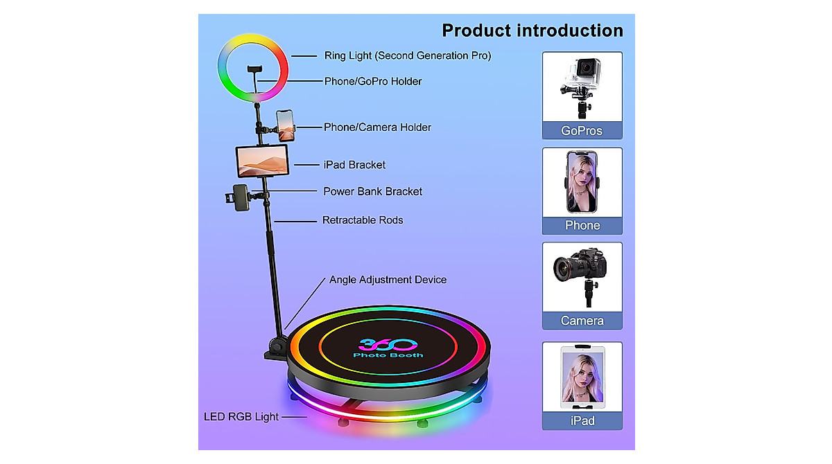 360 Photo Booth with RGB Ring Light - Share Memories Today