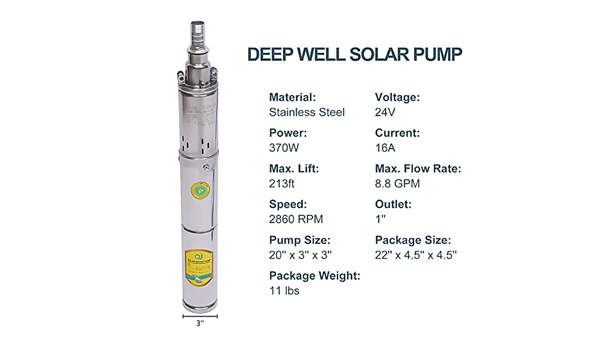 Deep Well Solar Water Pump 24V 370W | Efficient Stainless Steel Pump