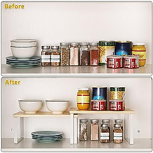 YBING Counter Shelf Set of 4 Kitchen Cabinet Shelf Organizer Wood ...