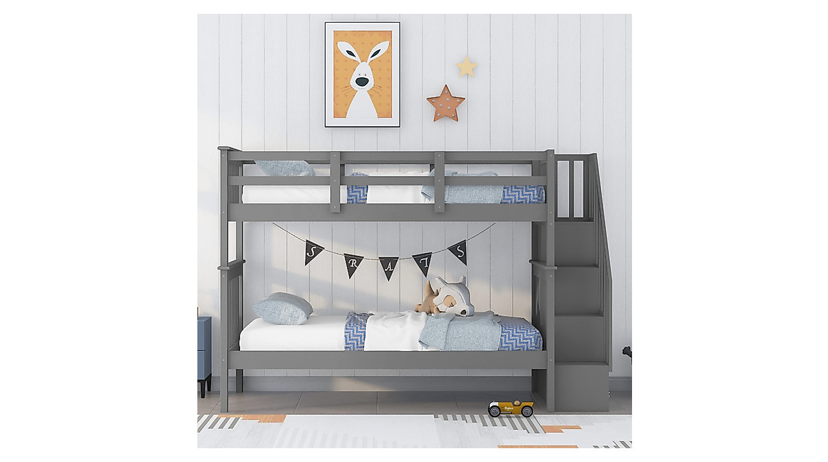 Harper & Bright Designs Twin Over Twin Bunk Bed with Storage