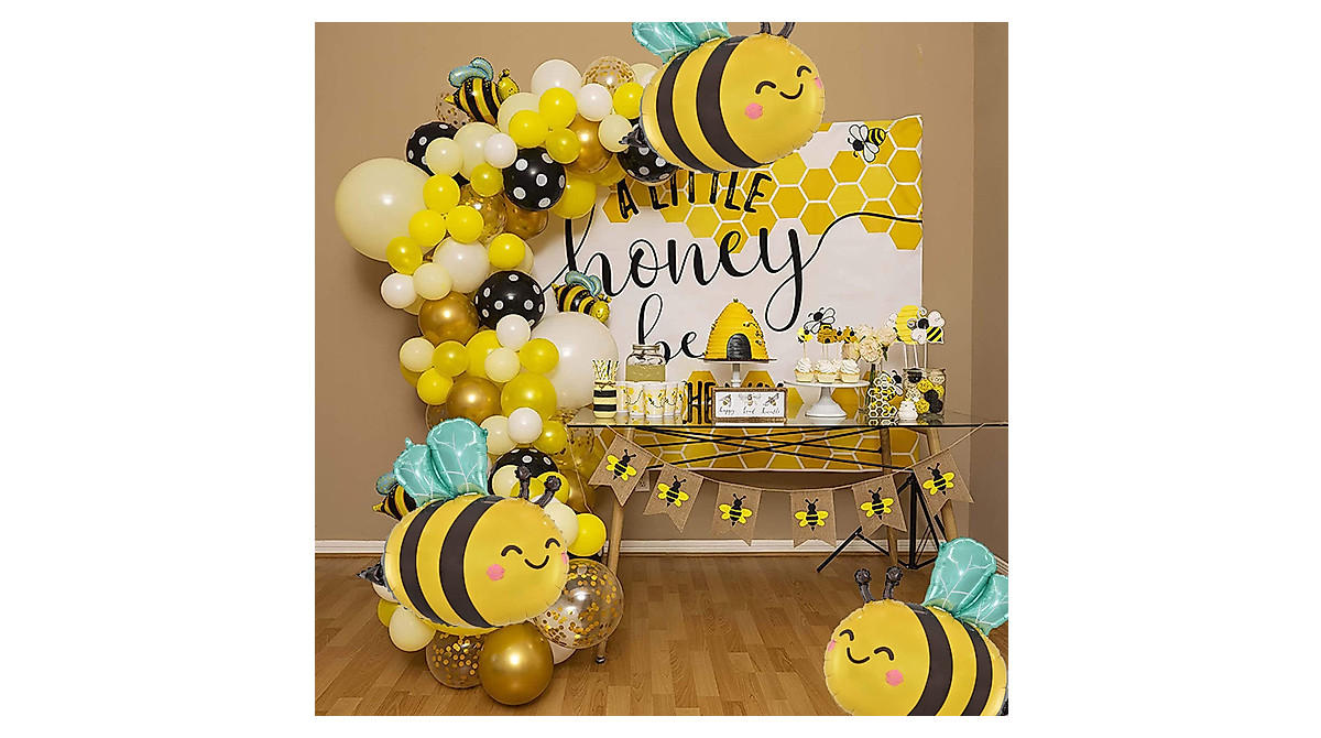 Bee Balloons for Bee Themed Party Decor - 4 Pack of Foil Balloons