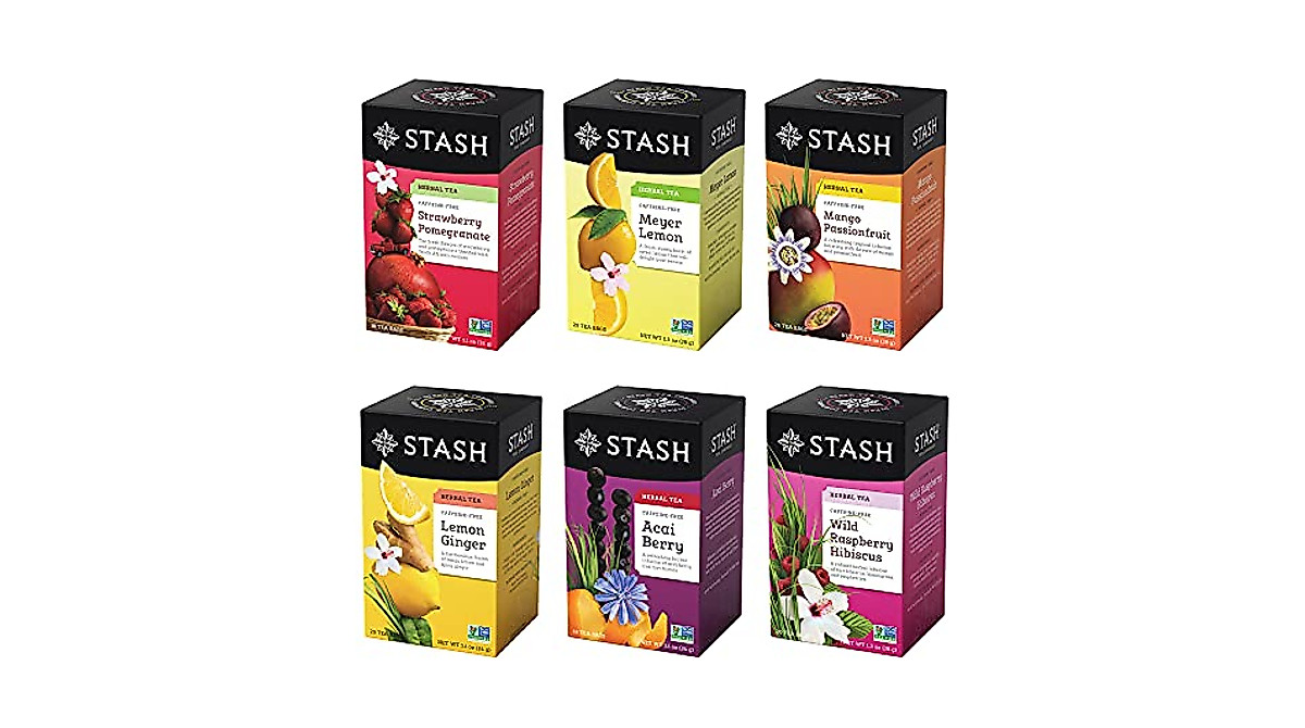Stash Tea Fruity Herbal Tea Sampler - 6 Flavors & 116 Caffeine-Free Bags