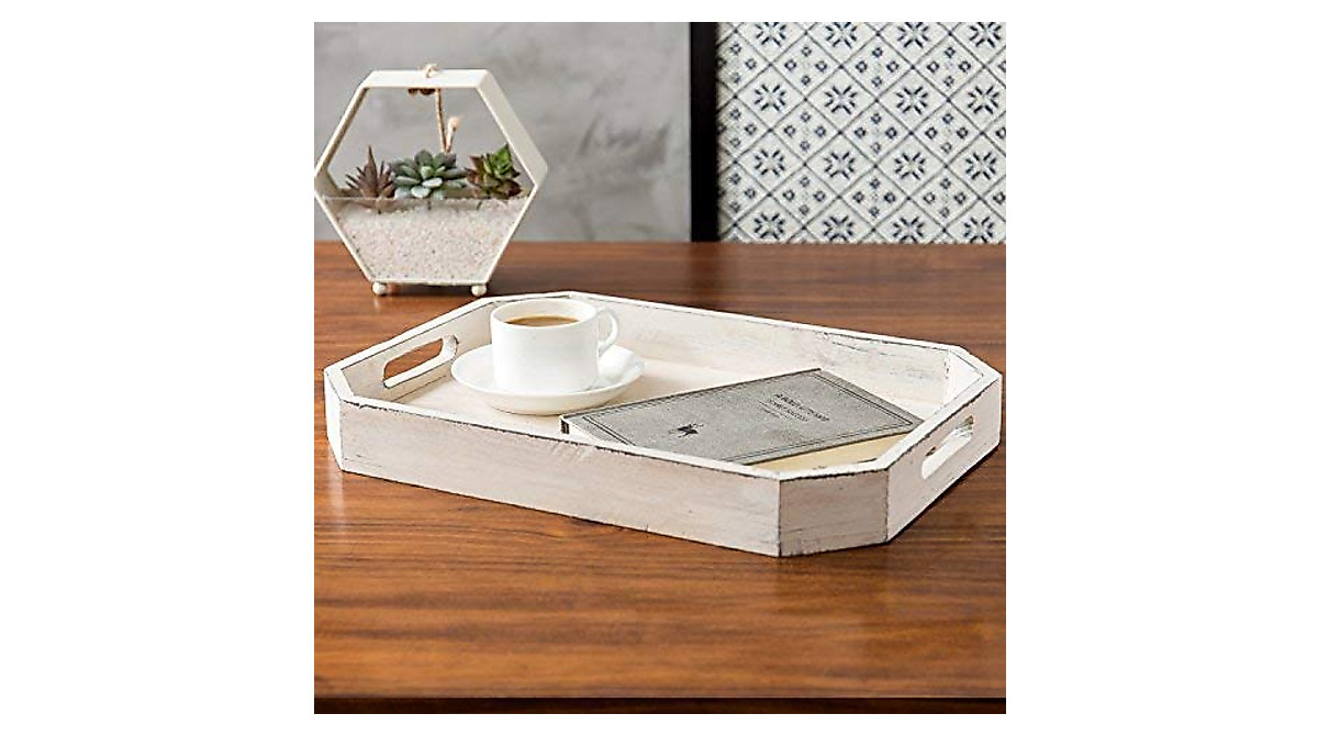 Farmhouse Whitewashed Wood Serving Tray by MyGift