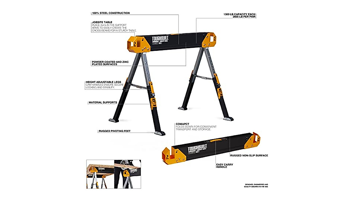 ToughBuilt Folding Sawhorse: Durable & Lightweight Setup