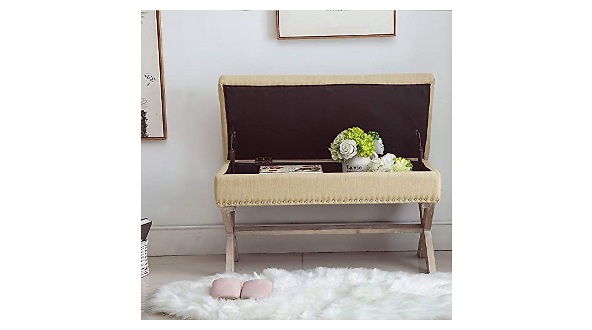 Chairus Upholstered Storage Bench - Modern Rustic 36-Inch Seat