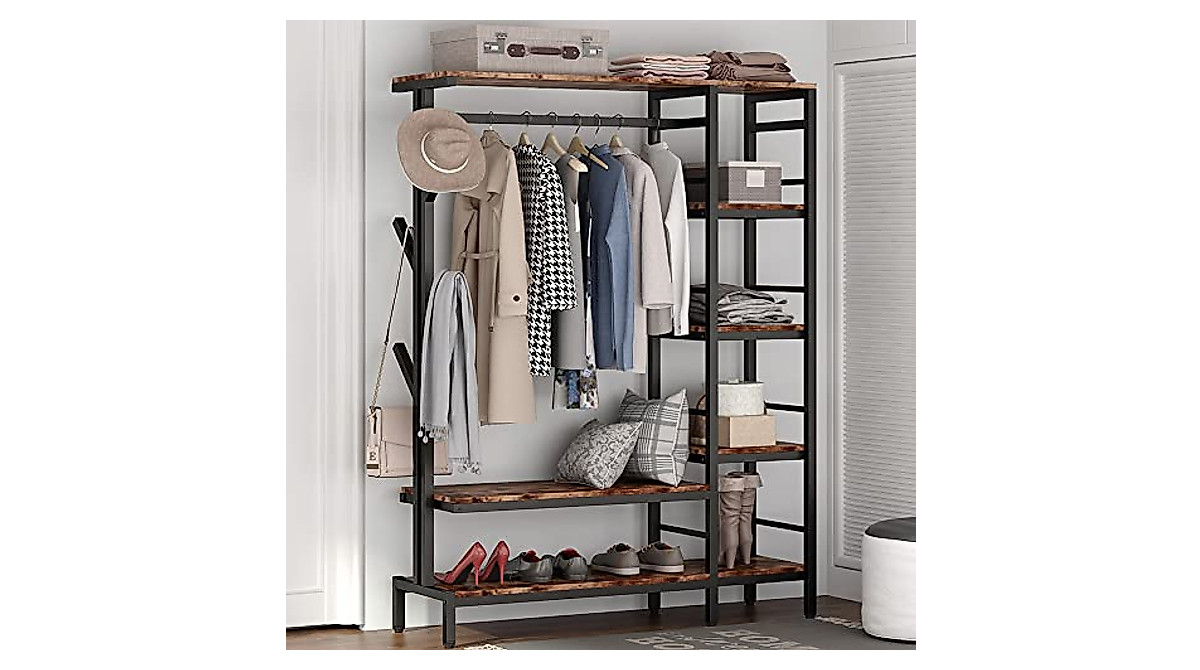 Tribesigns Heavy Duty Closet Organizer with Shelves & Hooks