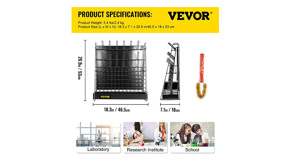 VEVOR Lab Drying Rack - Holds 90 Glassware Items | Durable Steel Design