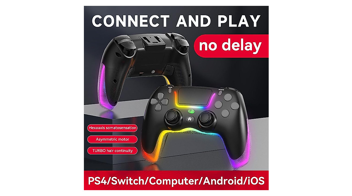 RALAN Black Wireless PS4 Controller with LED & Audio