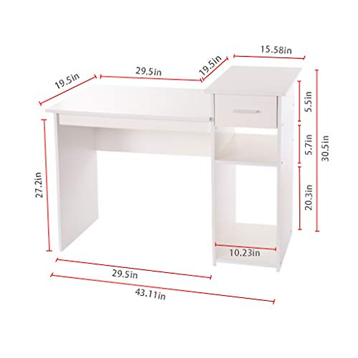 GMOON White Desktop Computer Desk for Home Office